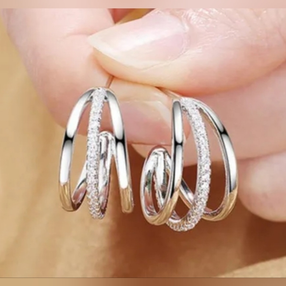 Diamond & Sterling Silver Hoop Earrings